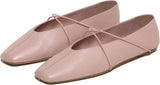 VUN Women's Square Toe Ballet Flats Criss-Cross Straps Comfortable Slip On