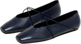 VUN Women's Square Toe Ballet Flats Criss-Cross Straps Comfortable Slip On