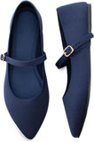 VUN Pointed Toe Flats Knit Ballet Flat Shoes for Women Comfortable with Adjustable Strap,Washable Dressy Casual Flats for Work Office