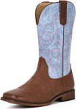 VUN Cowboy Boots For Women Square Toe Western Boots Mid Calf Cowgirl Boots Pull On Fashion Embroidered Cowboy Boots