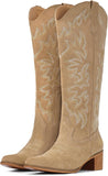 VUN Cowboy Boots For Women Knee High Western Cowgirl Boots Snip Toe Side Zipper Chunky Heel