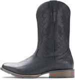 VUN Cowboy Boots For Men with Wide Square Toe Western Retro Boot Durable Classic Fashionable Embroidered