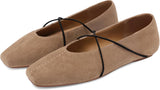VUN Women's Square Toe Ballet Flats Criss-Cross Straps Comfortable Slip On
