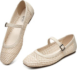 VUN Mary Jane Shoes Women Woven Flats for Women