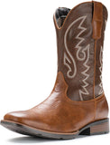 VUN Cowboy Boots For Men with Wide Square Toe Western Retro Boot
