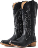 VUN Cowboy Boots for Women Mid Calf Fashion Cowgirl Boots with Embroidery Western Snip Toe