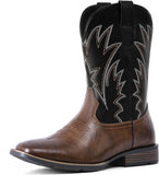 VUN Cowboy Boots For Men Square Toe Western Boots Durable Classic Embroidered