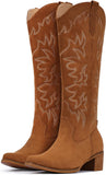 VUN Cowboy Boots For Women Knee High Western Cowgirl Boots Snip Toe Side Zipper Chunky Heel