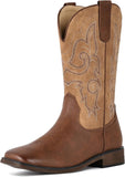 VUN Cowboy Boots For Women Square Toe Western Boots Mid Calf Cowgirl Boots Pull On Fashion Embroidered Cowboy Boots