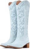 VUN Cowboy Boots For Women Knee High Western Cowgirl Boots Snip Toe Side Zipper Chunky Heel
