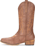 VUN Cowboy Boots For Women Western Boots Cowgirl Boots Pull On Pointy Toe Mid Calf Boots