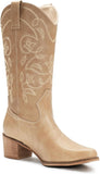 VUN Cowboy Boots For Women Pointy Toe Women's Western Boots Cowgirl Boots Mid Calf Boots