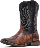 VUN Cowboy Boots Men Square Toe Western Boots Pull On Durable