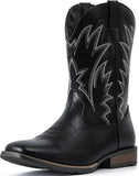 VUN Cowboy Boots For Men Square Toe Western Boots Durable Classic Embroidered Pull On Boot Slip Resistant Country Boot
