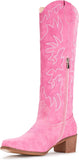 VUN Cowboy Boots For Women Knee High Western Cowgirl Boots Snip Toe Side Zipper Chunky Heel