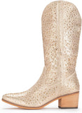 VUN Women Rhinestone Cowboy Boots Sparkly Western Cowgirl Boots glitter boots Embroidered Knee High Chunky Heel Mid Calf with Side Zipper