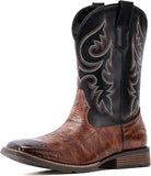 VUN Cowboy Boots Men Square Toe Western Boots Durable Classic Embroidered