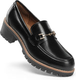 VUN Women's Chunky Loafers, Platform Comfortable Slip-On Dressy Business Casual Shoes