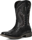 VUN Cowboy Boots for Men Faux Snake Skin Embroidered Western Boots Slip Resistant