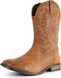 VUN Cowboy Boots For Men Wide Foot Square Toe Western Boots with Classic Embroidered