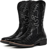 VUN Cowboy Boots For Men Western Caiman Tail Print Wide Fashionable Embroidered