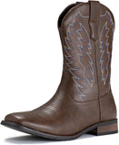 VUN Cowboy Boots For Men Wide Foot Square Toe Western Boots with Classic Embroidered