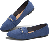 VUN Women's Pointy Toe Loafer Flat Comfortable Faux Suede Work Shoes,Cute Penny Loafer Slip On Ballet Flat