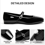 VUN Women's Mary Jane Ballet Flats Square Toe Ankle Strap Shoes for Women Adjustable Buckle Soft Dressy Party Wedding