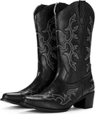 VUN Cowboy Boots For Women Western Boots Cowgirl Classic Fashion Embroidered Pointy Toe Boots