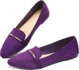 VUN Women's Pointy Toe Loafer Flat Comfortable Faux Suede
