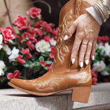 VUN Cowboy Boots For Women Western Boots Cowgirl Classic Fashion Embroidered Pointy Toe Boots