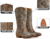 VUN Cowboy Boots For Women Mid Calf Cowgirl Boots Pointy Toe Western Boot