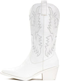 VUN Cowboy Boots For Women Western Cowgirl Boots Pull On Pointy Toe Mid Calf