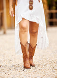 VUN Cowboy Boots For Women Western Boots Cowgirl Boots Pull On Pointy Toe Mid Calf Boots