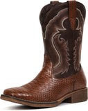 VUN Cowboy Boots for Men Faux Snake Skin Embroidered Western Boots Slip Resistant
