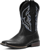 VUN Cowboy Boots For Men Square Toe Western Boot Durable Retro Classic Embroidered Pull On Boot Slip Resistant Country Boots
