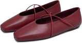 VUN Women's Square Toe Ballet Flats Criss-Cross Straps Comfortable Slip On