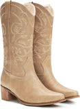 VUN Cowboy Boots For Women Pointy Toe Women's Western Boots Cowgirl Boots Mid Calf Boots