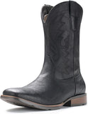 VUN Cowboy Boots For Men with Wide Square Toe Western Retro Boot Durable Classic Fashionable Embroidered