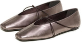 VUN Women's Square Toe Ballet Flats Criss-Cross Straps Comfortable Slip On