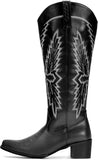 VUN Cowboy Boots for Women Knee High Western Pointy Toe Chunky Heel Zipper Cowgirl Boots