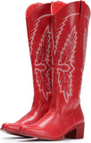 VUN Cowboy Boots for Women Knee High Western Pointy Toe Chunky Heel Zipper Cowgirl Boots