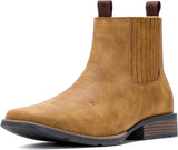 VUN Cowboy Boots For Men Square Toe Ankle Boots Western Chelsea Boot Casual Dress Slip On Men Shoes - Yellow / 7 Wide