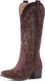 VUN Suede Cowboy Boots for women- Western Pointed Toe, Mid Calf Pull-On Boots