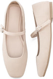 VUN Knit Flats for Women Square Toe Flats Casual Ballet Flats with Ankle Strap,Mary Jane Shoes Women Comfortable for Dressy Office