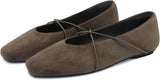 VUN Women's Square Toe Ballet Flats Criss-Cross Straps Comfortable Slip On