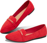 VUN Women's Pointy Toe Loafer Flat Comfortable Faux Suede Work Shoes,Cute Penny Loafer Slip On Ballet Flat