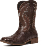 VUN Cowboy Boots for Men Faux Snake Skin Embroidered Western Boots Slip Resistant