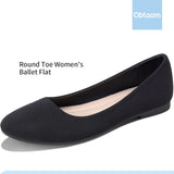 VUN Round Toe Women Flat Shoes Slip on Girls Dress Black Ballet Flats