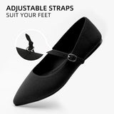 VUN Pointed Toe Flats Knit Ballet Flat Shoes for Women Comfortable with Adjustable Strap,Washable Dressy Casual Flats for Work Office